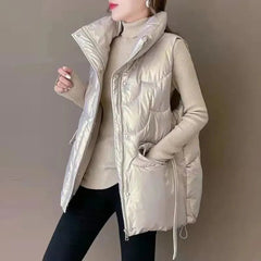 Down Cotton Vest Women Loose Fit Casual Sleeveless Waistcoat Large Size Winter Fashion Top