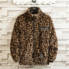 Faux Fur Coat Women Leopard Print Stand Collar Hooded Warm Winter Jacket Casual Outerwear Fashion