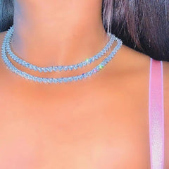 Tennis Necklace Women Heart Shaped Cubic Zirconia White Pink Choker Elegant Fine Jewelry Gift