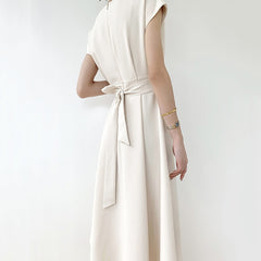 V-Neck A-Line Midi Dress Women French Elegant Belt Casual Wedding Guest Spring Summer Fashion