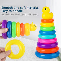 Stacking Ring Tower Toy Kids Animals Rainbow Montessori Early Education Learning Gift