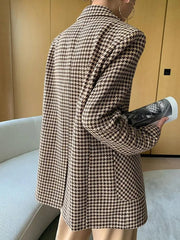 Blazer Women Vintage Wool Chic Casual Belt Jacket Coat Contemporary Outerwear Spring Autumn Fashion