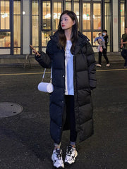 Puffer Coat Women Long Straight Hooded Parka Stylish Casual Down Winter Outerwear Fashion