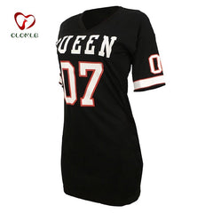 Queen Letter Print Shirt Dress Women Mini Sports Long Sleeve Casual Everyday Fashion Dress