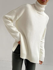 Side Split Warm Turtleneck Sweater For Women Oversized Soft Winter Pullover Turtleneck Sweater