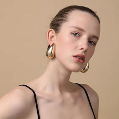 Stud Earrings Women Chunky Gold Plated Stainless Steel Waterdrop Vintage Runway Inspired Fashion Gift