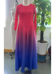 Gradient Pleated Maxi Dress Women Elegant Luxury Full Sleeve Folded Party Fashion Dress