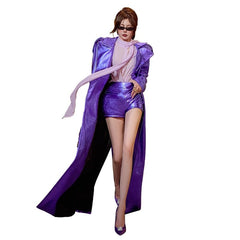 Faux Leather Trench Coat Women Extra Long Shiny Luxury Vegan Elegant Chic Outerwear Fashion