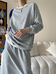 Sweatshirt & Skirt Set Women Casual Loose Sweater Dress Suit Matching 2-Piece Fashion Outfit