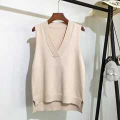 Knit Vest Women V-Neck Loose Fit Casual Warm Autumn Winter Everyday Fashion Sweater Top
