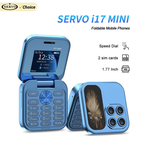 Foldable Mini Phone SERVO i17 Dual SIM 2G FM Radio Flashlight Video Player Magic Voice Flip Cellphon
