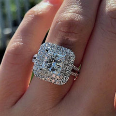 Halo Engagement Ring Women Trendy Cubic Zirconia Brilliant Cut Luxury Promise Jewelry Gift