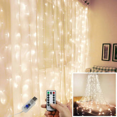 Christmas LED Curtain Lights 3M USB Fairy String 8 Modes Remote Control Home Decoration Holiday Decor