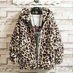 Faux Fur Coat Women Leopard Print Stand Collar Hooded Warm Winter Jacket Casual Outerwear Fashion