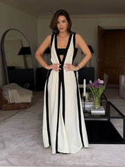 Maxi Dress Women Elegant Patchwork Loose Deep V-Neck Sleeveless Casual Summer Party Dress