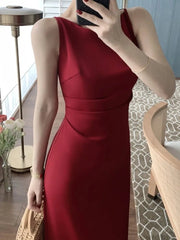 Maxi Dress Women Sleeveless Elegant Bodycon Solid Chic Vintage Casual Summer Long Dress