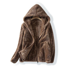 Fleece Jacket Women Plus Size Double-Sided Polar Velvet Hooded Warm Casual Winter Coat Outerwear