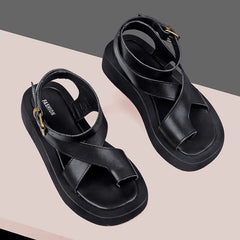 Sandals Women Genuine Leather Clip Toe Gladiator Style Med Platform Ladies Casual Summer Shoes