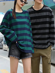 Long Sleeve T-Shirt Women Striped Sweater Oversized Blouse Grunge Casual Streetwear Fashion Top