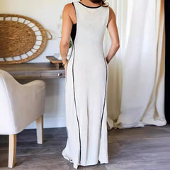 Maxi Dress Women High Waist Deep V-Neck Slim Lace-Up Sleeveless Elegant Party Summer Long Dress