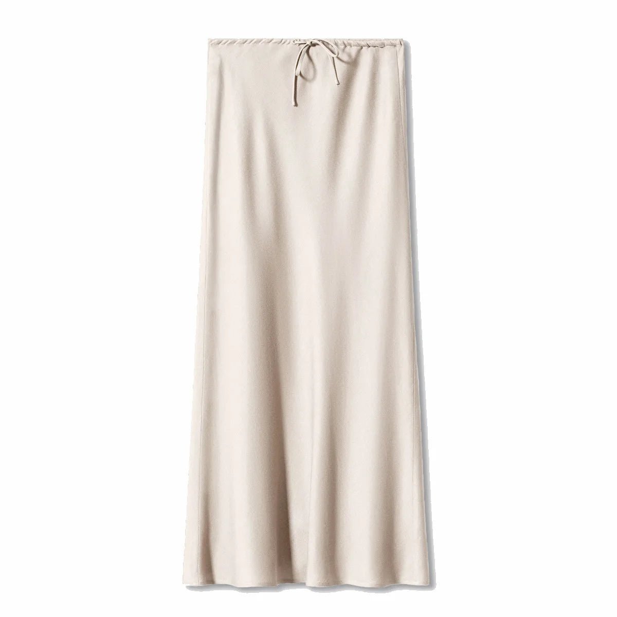 Beige curtain with drawstring on a white background