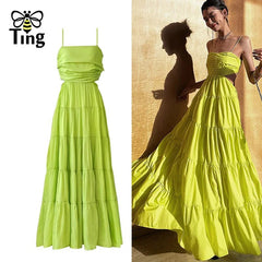 Maxi Dress Women Spaghetti Strap Chic A-Line Boho Casual Designer Fashion Long Summer Dress