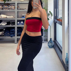 Strapless Crop Top & Bodycon Midi Skirt Set Women 2-Piece Elegant Casual Party Fashion