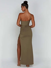 One Shoulder Maxi Dress Women High Split Backless Elegant Party Cocktail Club Evening Fashion Dress