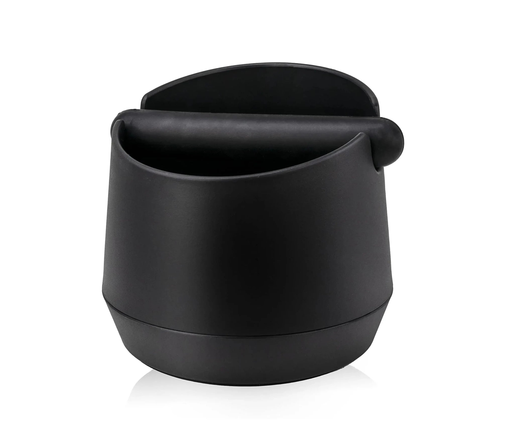 Black coffee container with a lid on a white background