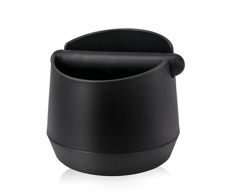 Black coffee container with a lid on a white background