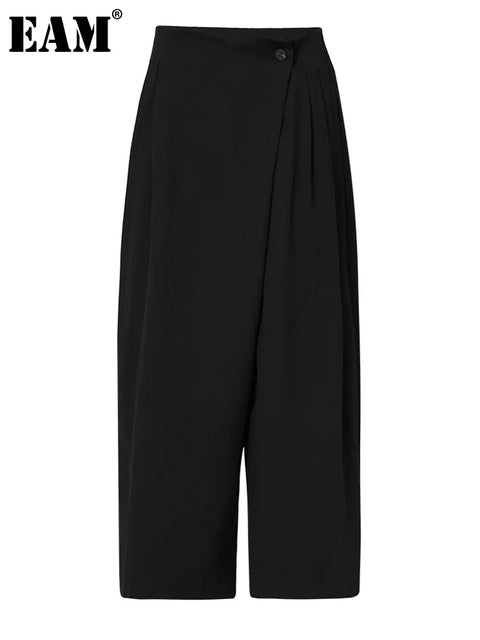 High Waist Wide Leg Pants Women Pleated Irregular Long Loose Fit Casual Elegant Fashion Trousers