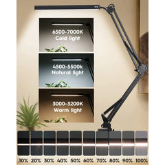 Adjustable desk lamp with color temperature options displayed on a wall.