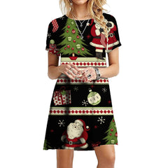 Christmas Party Dress Women 3D Santa Claus Print Snowflake Funny Festive Holiday Fashion Dress