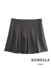 Vintage Dark Grey Mini Skirts Ruffles Pleated Sexy Skirts with Built-in Shorts Boutique Fashion