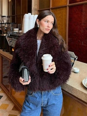 Faux Fur Coat Women Fluffy Loose Fit Long Sleeve Lapel Collar Winter Warm Plush Jacket Fuzzy