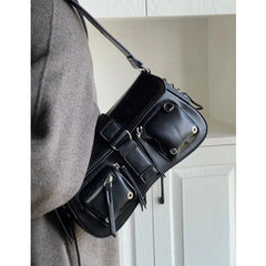 Y2K Faux Leather Shoulder Bag Women Vintage Trendy Versatile Casual Chic Handbag Purse