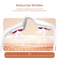 Eye wrinkles reduction device with text on a beige background