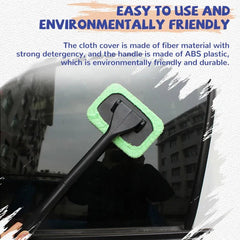 Car Window Cleaner Brush Sponge Cloth Extended Handle Windshield Interior Auto Glass Wiper Accessory