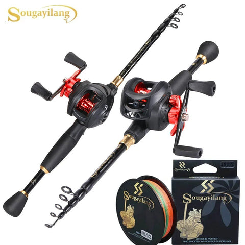 Fishing rod and reel set with accessories on a white background, featuring the Sougayilang brand.