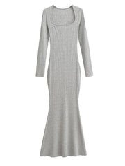 Square Collar Knitted Cotton Maxi Long Mermaid Dress