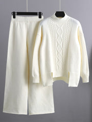 Women's 2 Piece Sets Loose Knitted Suit High Collar Sweater + Wide Leg Pants Knit