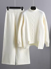 Knit Sweater & Wide Leg Pant Set Women 2-Piece Loose High Collar Casual Elegant Fashion
