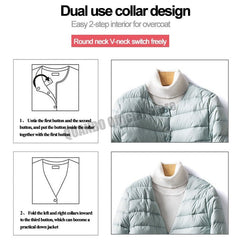 Down Puffer Jacket Women Ultra Light 90% Duck Collarless O-Neck Warm Winter Outerwear Fashion
