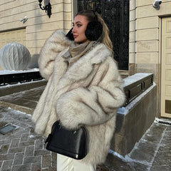 Oversized Gradient Faux Fur Coat Women Fluffy Thick Warm Fall Winter Jacket Open Front Outerwear