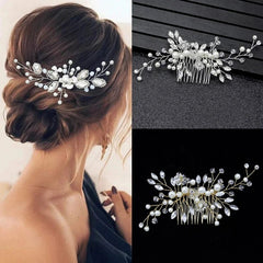 Tiara Headband Women Handmade Pearl Crystal Leaf Bridal Wedding Hair Ornament Jewelry Accessories