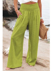 Cotton Linen Wide Leg Pants Women Loose Elastic Waist Long Casual Beach Vacation Spring Summer