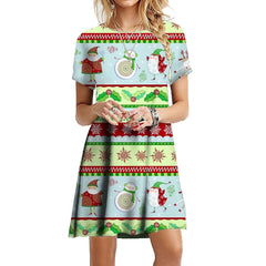 Christmas Party Dress Women 3D Santa Claus Print Snowflake Funny Festive Holiday Fashion Dress