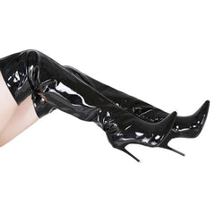Knee High Boots Women Shiny Mirror Pointy Toe High Thin Heel Zipper Elegant Fashion Shoes