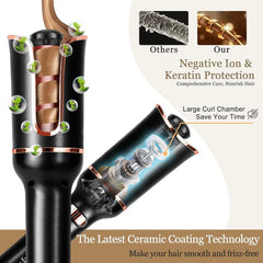 Hair styling tool with negative ion and keratin protection features, showing detailed design and technology.
