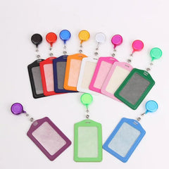ID Card Holder Unisex Retractable Badge Reel PU Leather Nurse Student Lanyard Case Cover Set